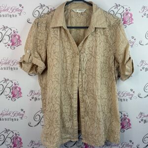 Tradition T-shirt button up floral flowers light Tan Floral Button Down Shirt